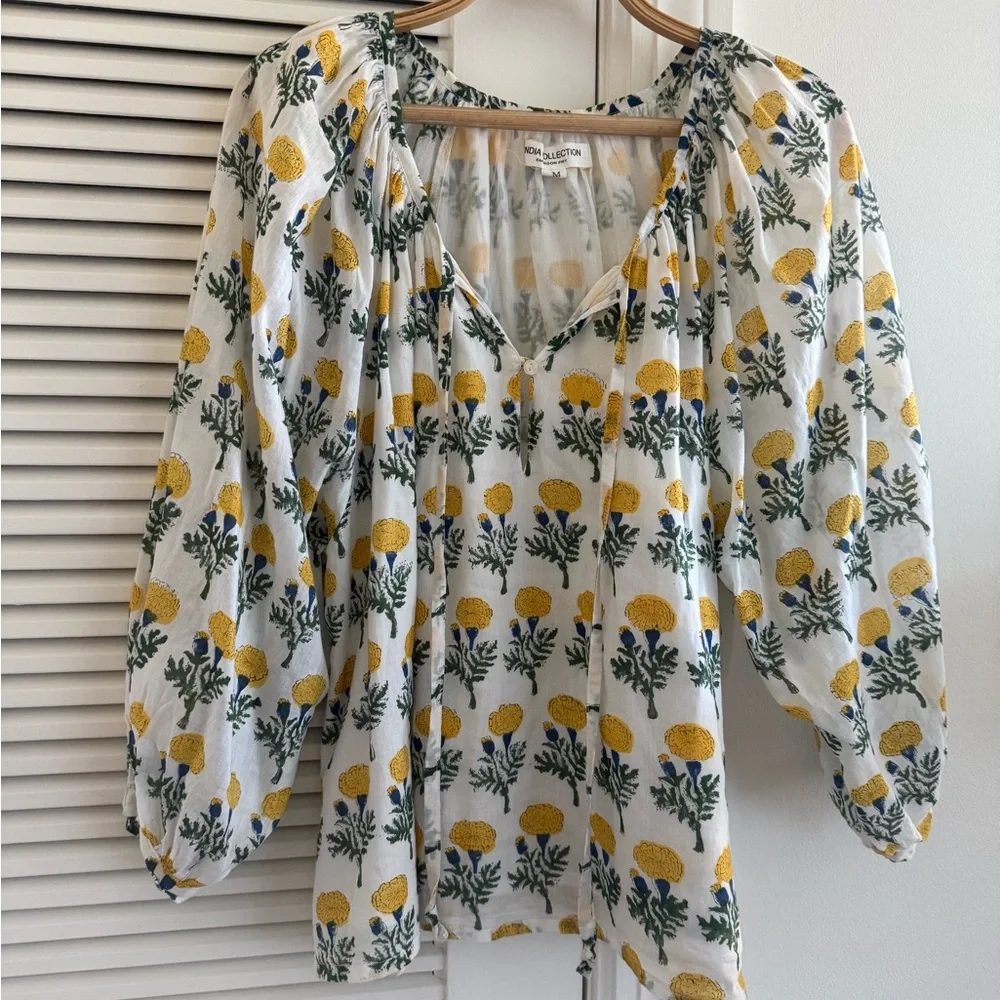 Emerson Fry Lucy blouse White and Yellow Size Medium India Collection - Picture 3 of 4